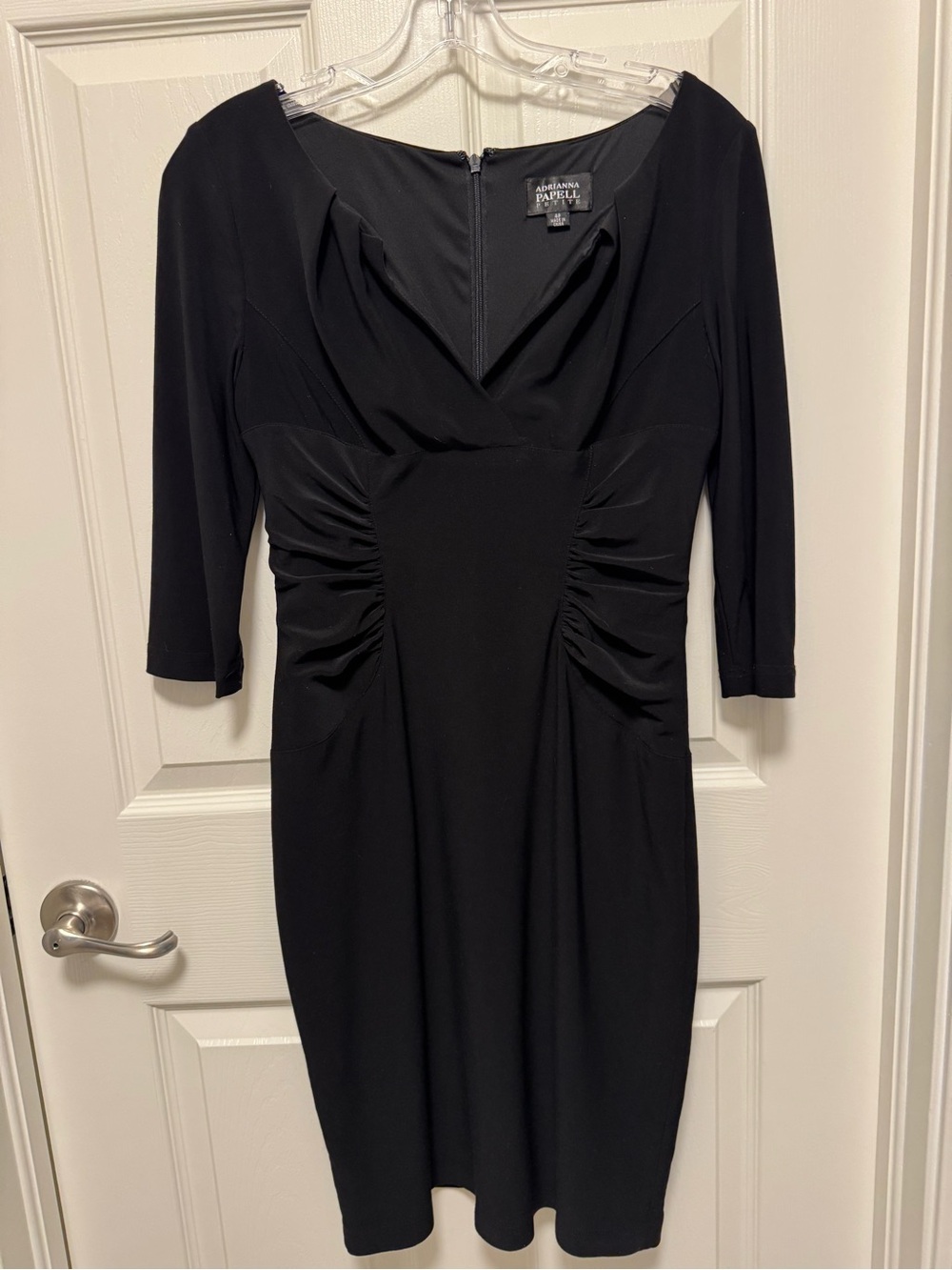 Adrianna Papell Black Ruched Long Sleeve Sheath Dress
